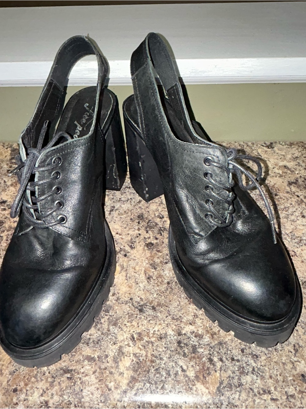 Free People Vintage Y2K Lace Up Salem Slingback Chunky Block Heel Shoes